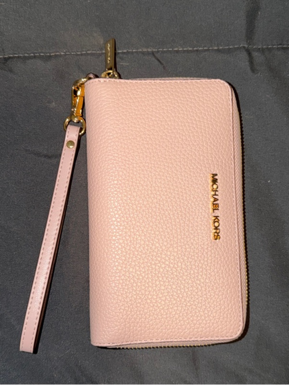 Michael Kors Blush Pebbled Leather Wristlet Wallet with Gold Hardware